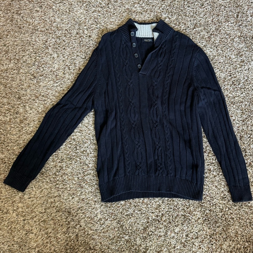 Navy Blue Sweater | Cable Knit Sweater | Náutica Sweater | Fall Sweater